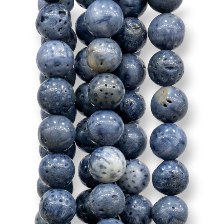 Corallo Bamboo Fossile Blu Tondo Liscio  8mm