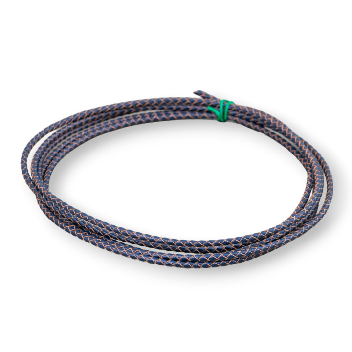 Cordon Trenzado Piel Verdadera 3mm 2 Metros Azul