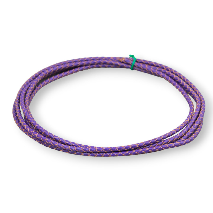 Cordone Di Vera Pelle Intrecciato 3mm 2 Metri Viola
