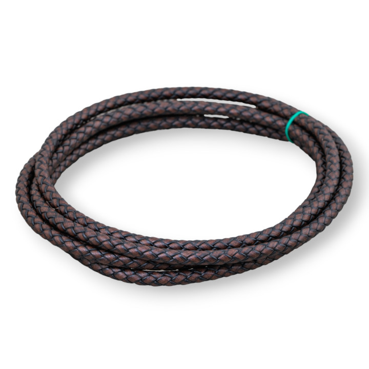 Cordon Cuir Véritable Tressé 8mm 1 Mètres Marron