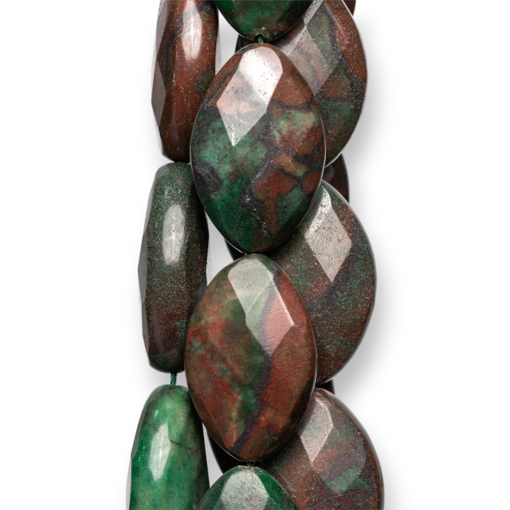 Jaspe Tourmaline Ovale Plat Facette 22x35mm Rougeâtre