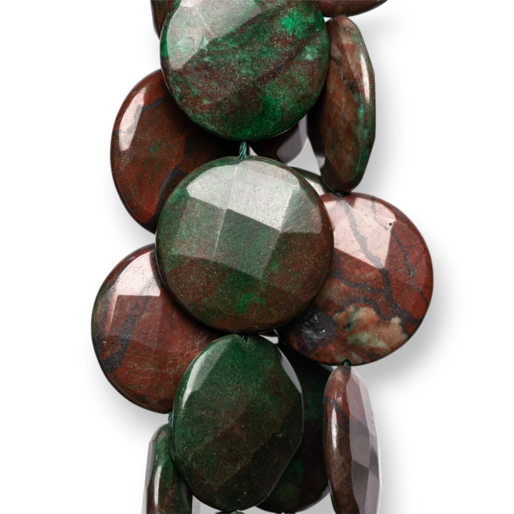 Jaspe Tourmaline Facette Rond Plat 30mm Rougeâtre