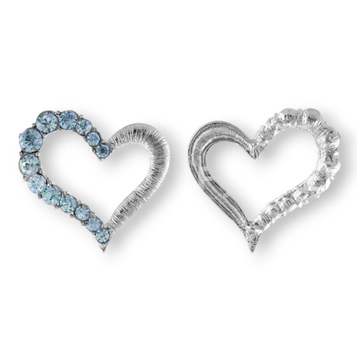 Espaciador de latón con diamantes de imitación de corazón perforado 30x26mm 15pcs azul claro