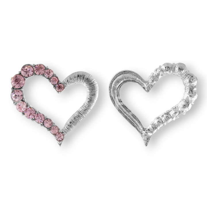 Brass Spacer With Pierced Heart Rhinestones 48mm 10pcs Pink