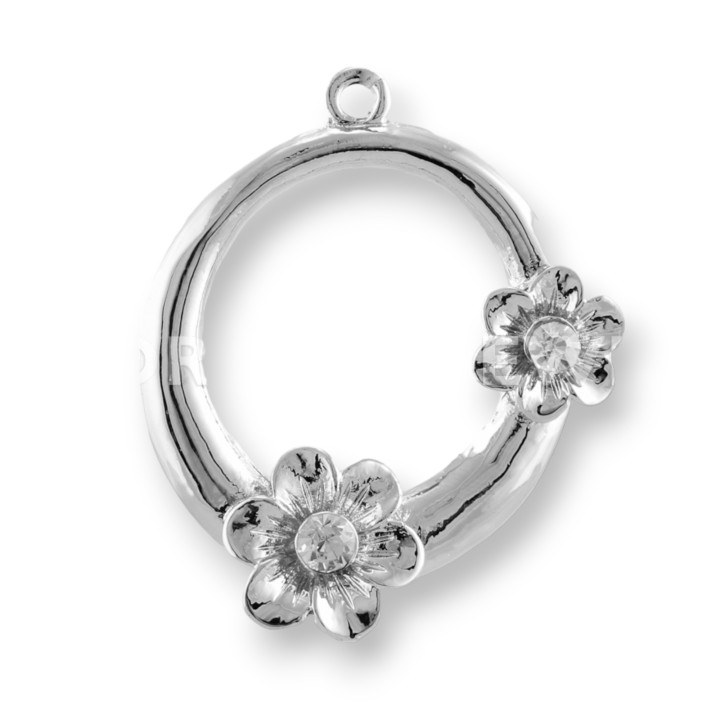 Abstandshalter aus Messing mit Blume Strass 37mm 22St Weiß