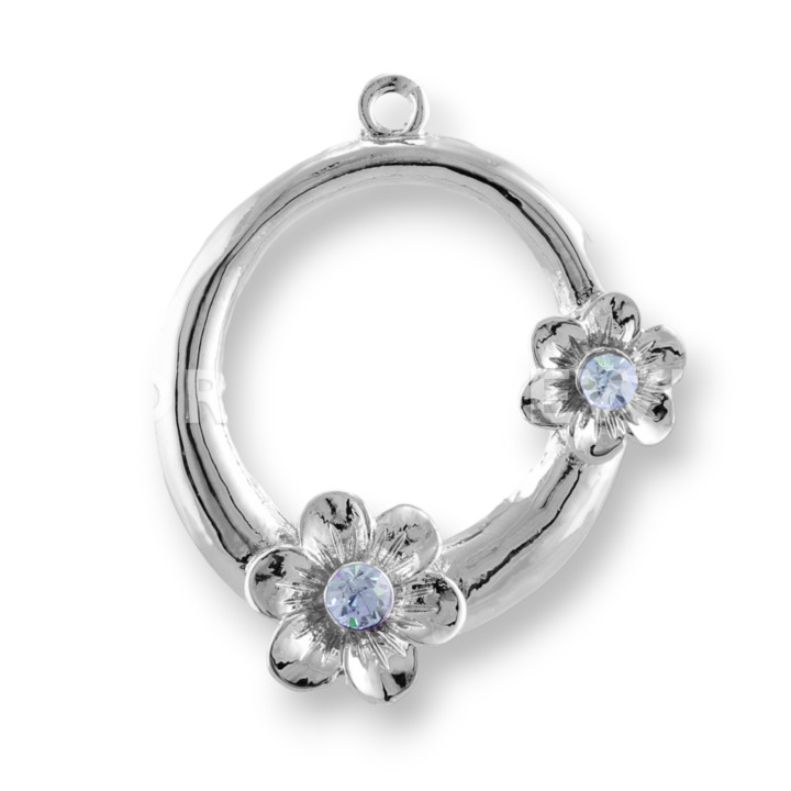 Abstandshalter aus Messing mit Blume Strass 37mm 22St Hellblau