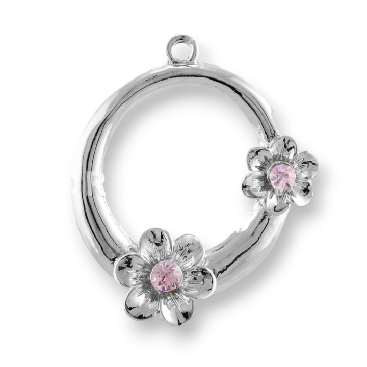 Abstandshalter aus Messing mit Blume Strass 37mm 22St Rosa