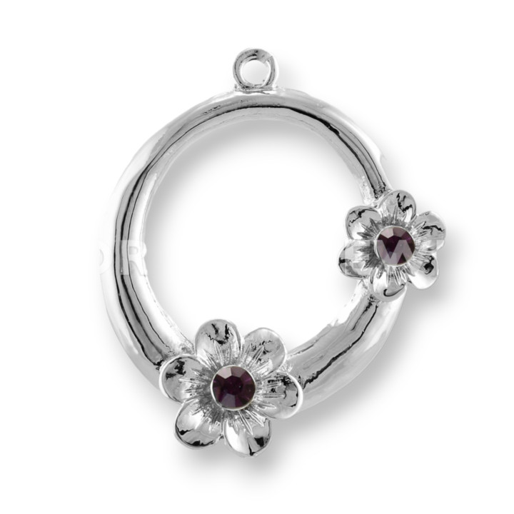 Intercalaire Laiton Avec Fleur Strass 37mm 22pcs Violet