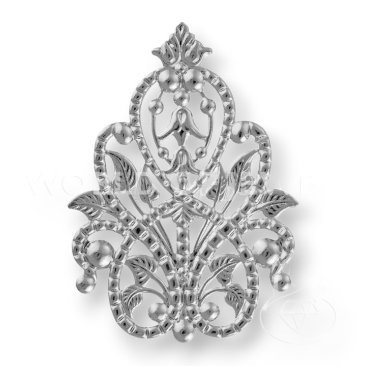 Filigrane Laiton Fleur 35x50mm 22pcs Rhodié