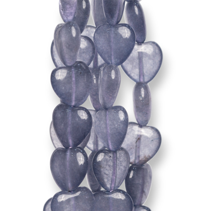 Transparentes, graues, glattes, flaches Herz aus Jade, 15 mm