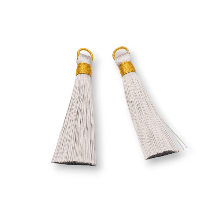 Tassels With Golden Embroidered Ring 10x80mm 20pcs Grey