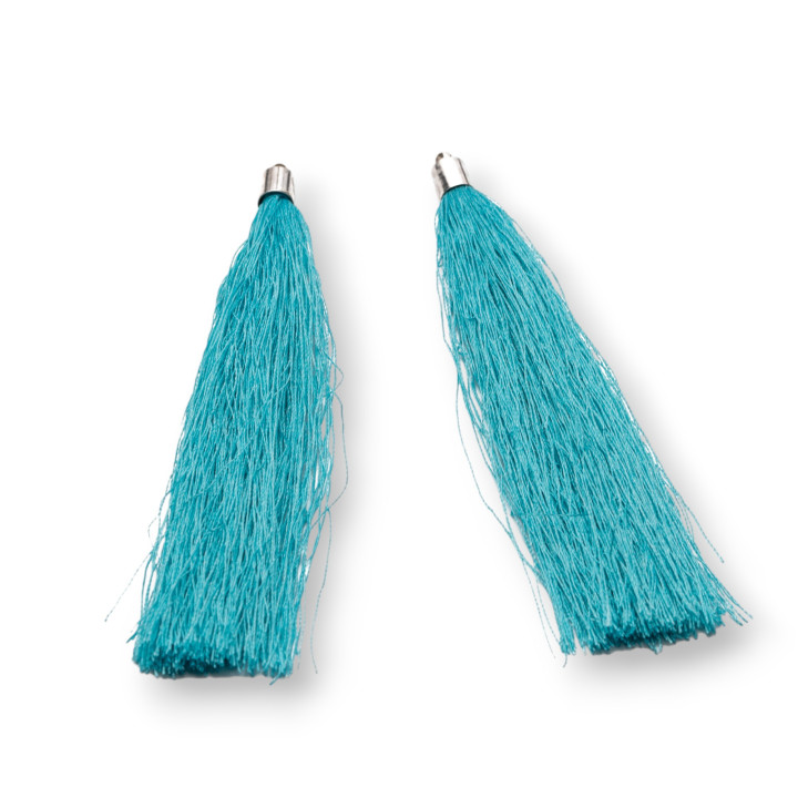 Tassels with Brass Cup 10cm 10pcs Rhodium Plated Turquoise