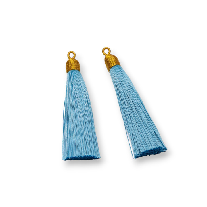 Borlas Con Copa Bordada Dorada 10x85mm 20uds Azul Claro