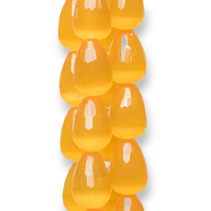 Orange Cat's Eye Faceted Briolette Drops 12x16mm