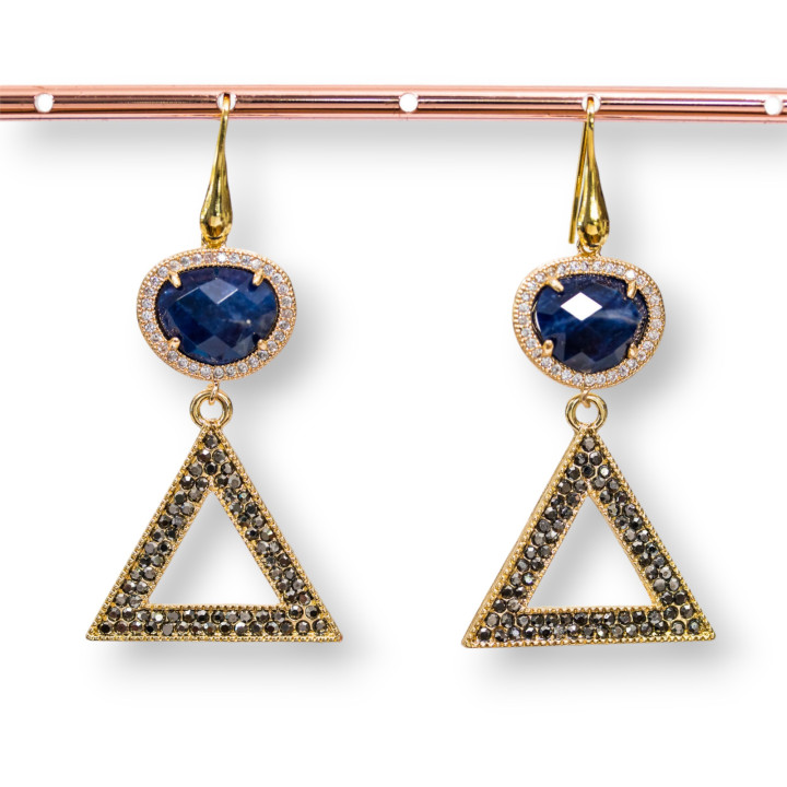 Orecchini A Monachella Di Argento 925 Con Occhio Di Gatto E Bronzo Con Marcasite Strass 28x60mm Sodalite