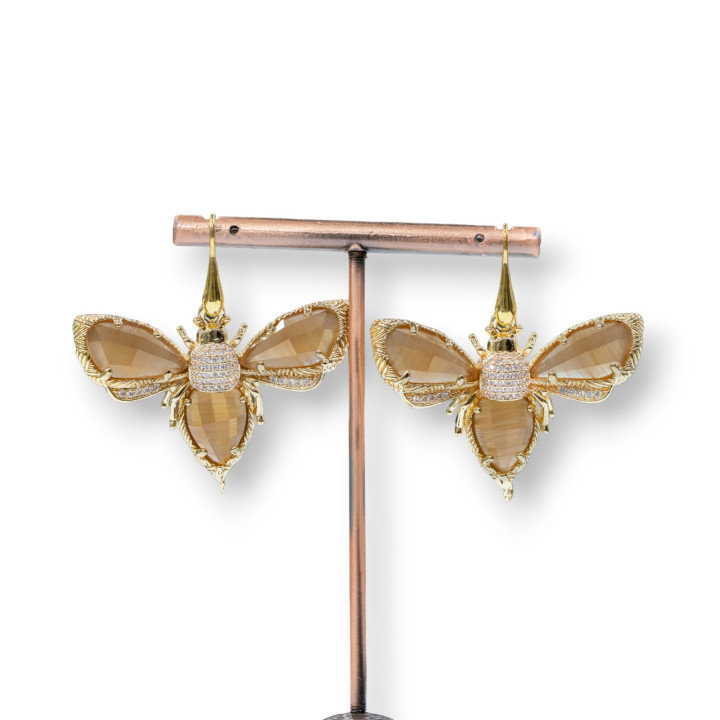 Boucles D'oreilles Crochet En Argent 925 Avec Papillons Bronze Et Oeil De Chat Marron 45mm