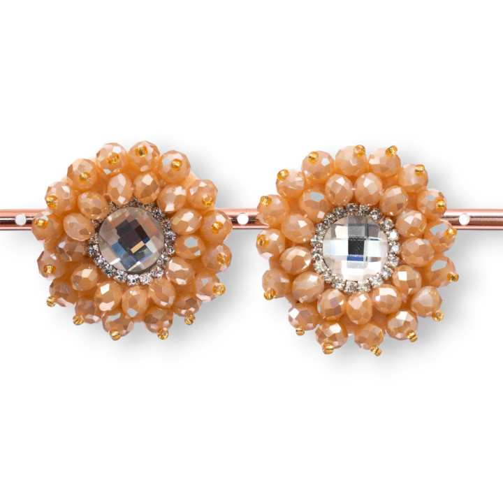 Schmuck Ohrclips mit facettierten Kristallen mit zentralem Cabochon 36 mm Pfirsich AB