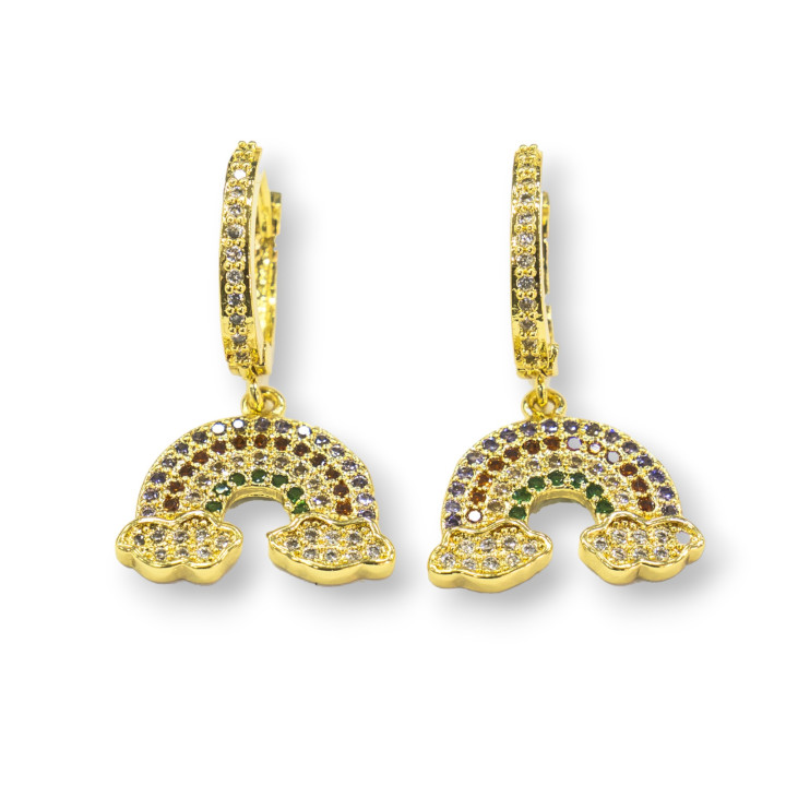 Boucles d'Oreilles Cercle Fermé Bronze Avec Zircons Arc-en-Ciel Pavé Multicolore 16x30mm