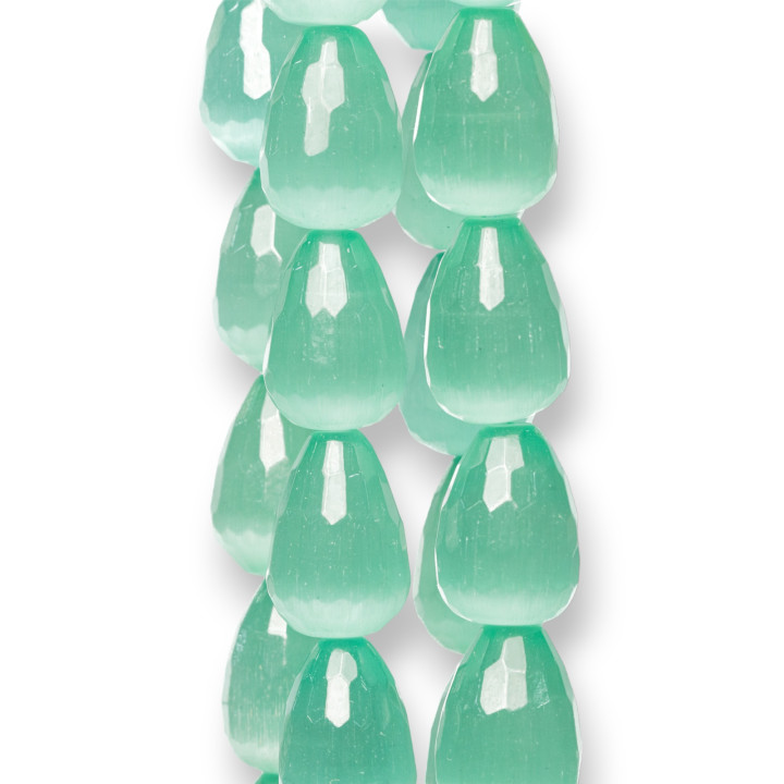 Occhio Di Gatto Verde Acqua Gocce Briolette Sfaccettate 18x25mm
