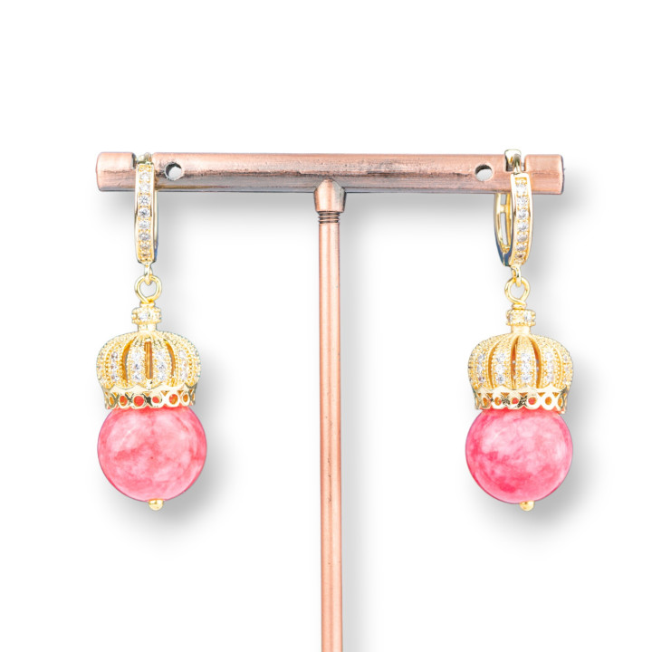 Boucles d'oreilles crochet en laiton fermé avec couronne en laiton et pierres dures 14x42mm MOD8