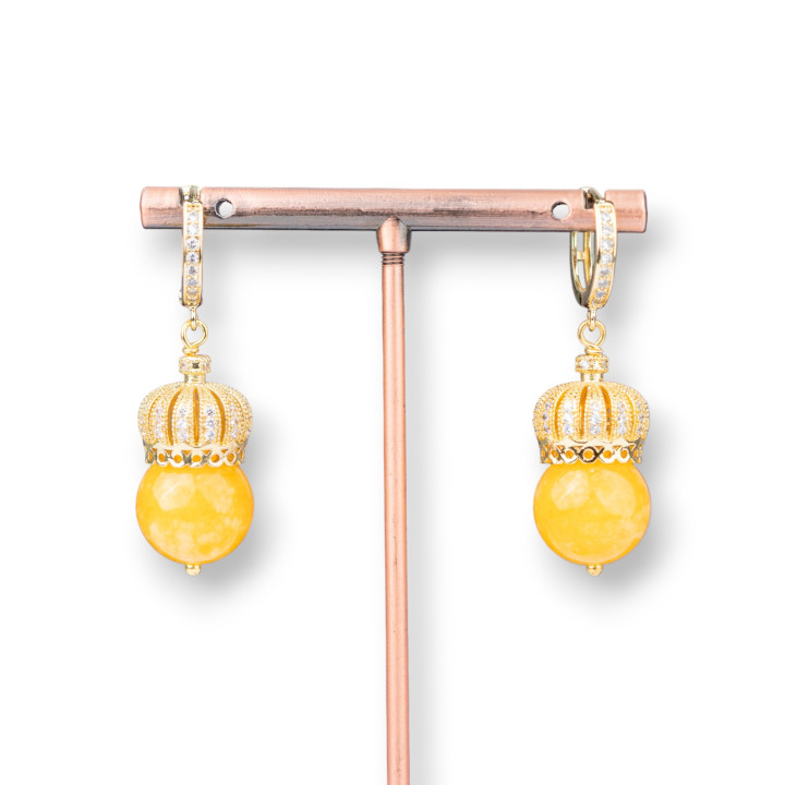 Boucles d'oreilles crochet en laiton fermé avec couronne en laiton et pierres dures 14x42mm MOD9