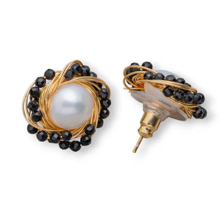 Aretes De Plata De Ley 925 Con Perlas De Rio De Bronce Y Circonitas 16mm 2 Pares Negros