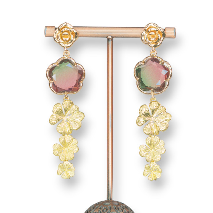 Pendientes Gancho Flor Bronce con Set Ojo de Gato y Elemento 18x66mm MOD2