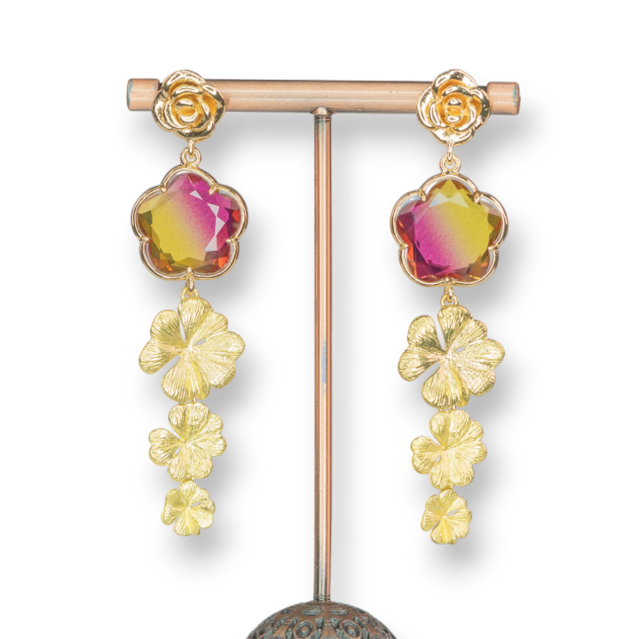 Bronzene Blumen-Hakenohrringe mit Katzenauge und Element 18x66mm MOD3