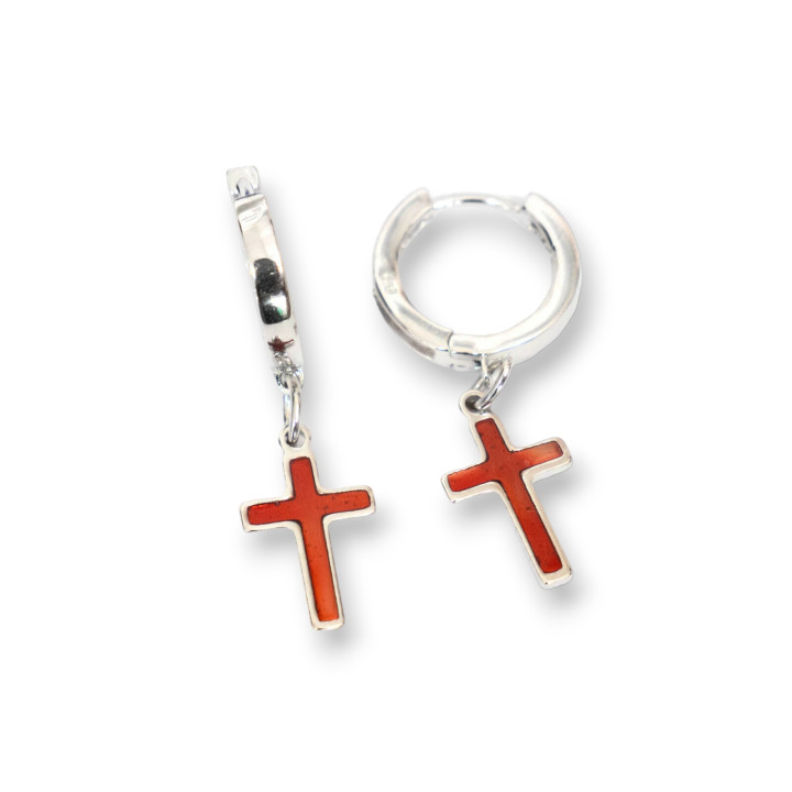 Ohrringe aus 925er Silber mit Kreisnadel und emailliertem Rotkreuz-Anhänger