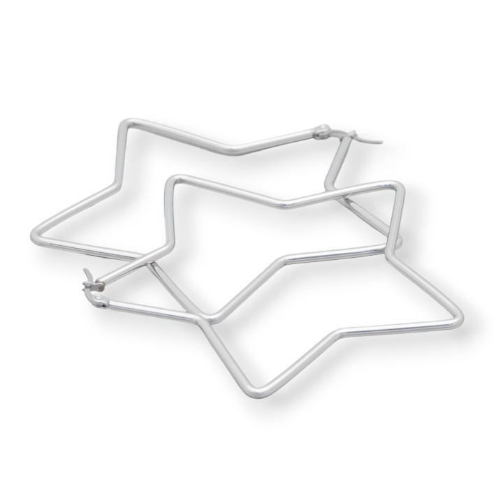 Smooth Steel Star Earrings 35mm 6 Pairs