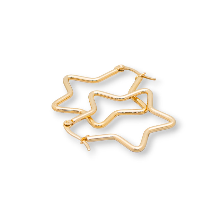Smooth Steel Star Earrings 35mm 6 Pairs Gold
