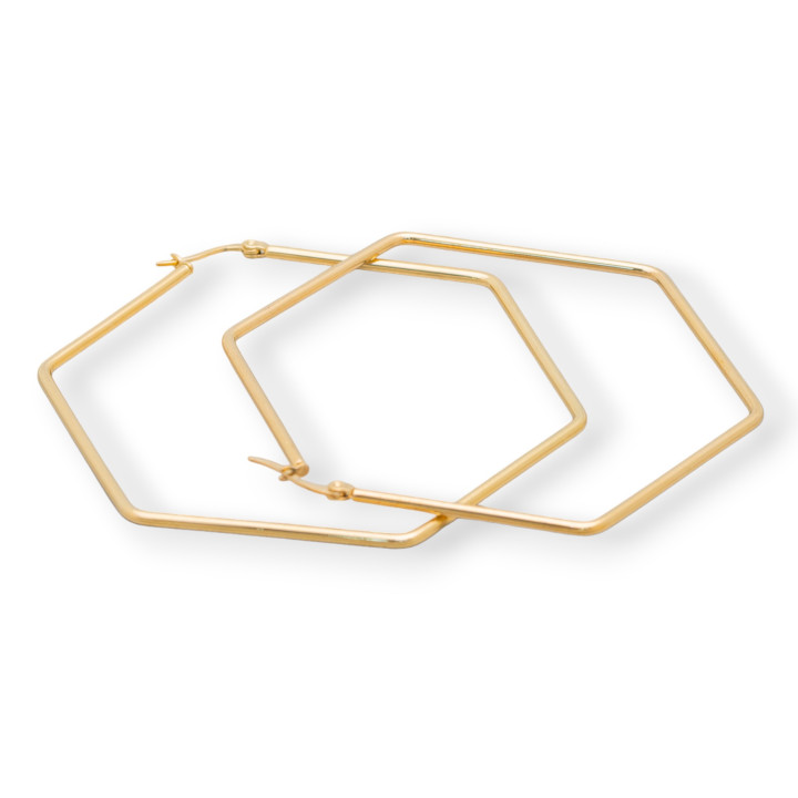 Boucles d'Oreilles Hexagone Acier Lisse 60mm 4 Paires Doré