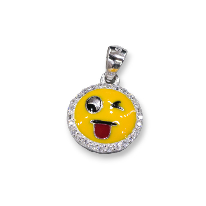 Pendente Ciondolo Di Argento 925 Emoji E Zirconi 10mm MOD5