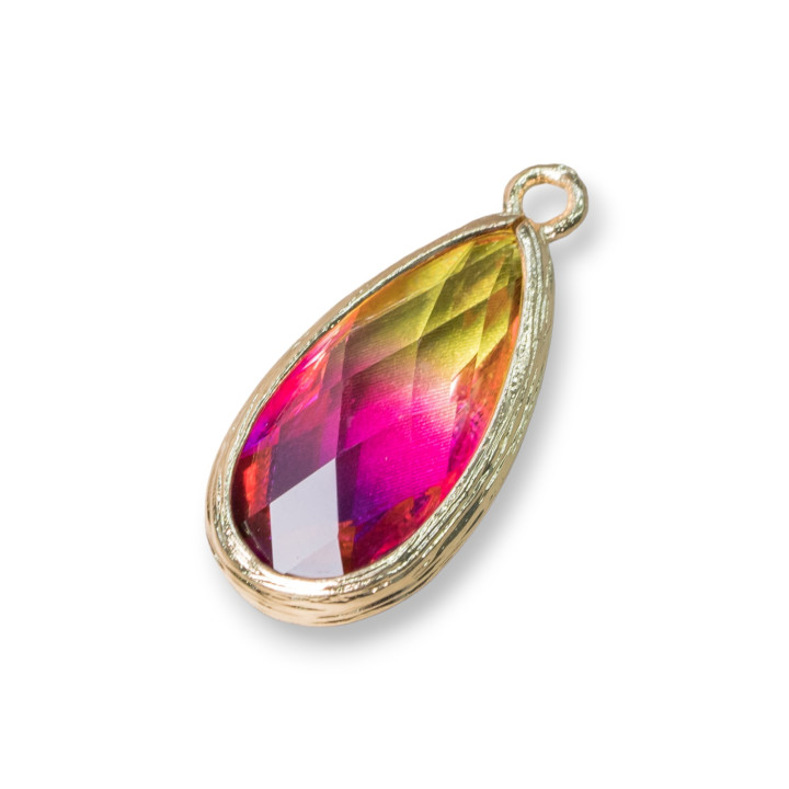 Messingkomponenten-Anhänger mit Regenbogen-Kristalltropfen mit 1 Ring 12 x 25 mm, 12 Stk. MOD6