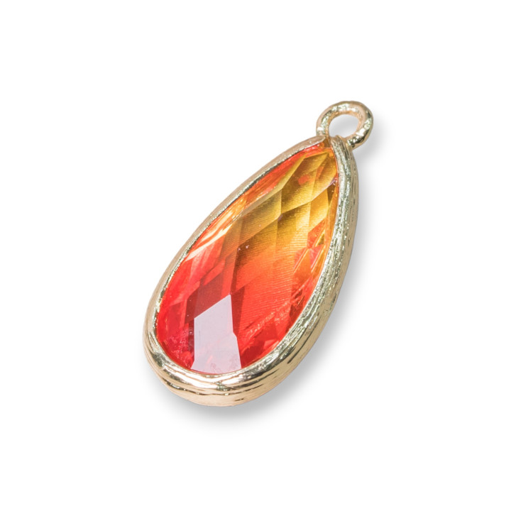 Colgante Componente Latón Con Gota Cristal Arcoíris Con 1 Anillo 12x25mm 12pcs MOD7
