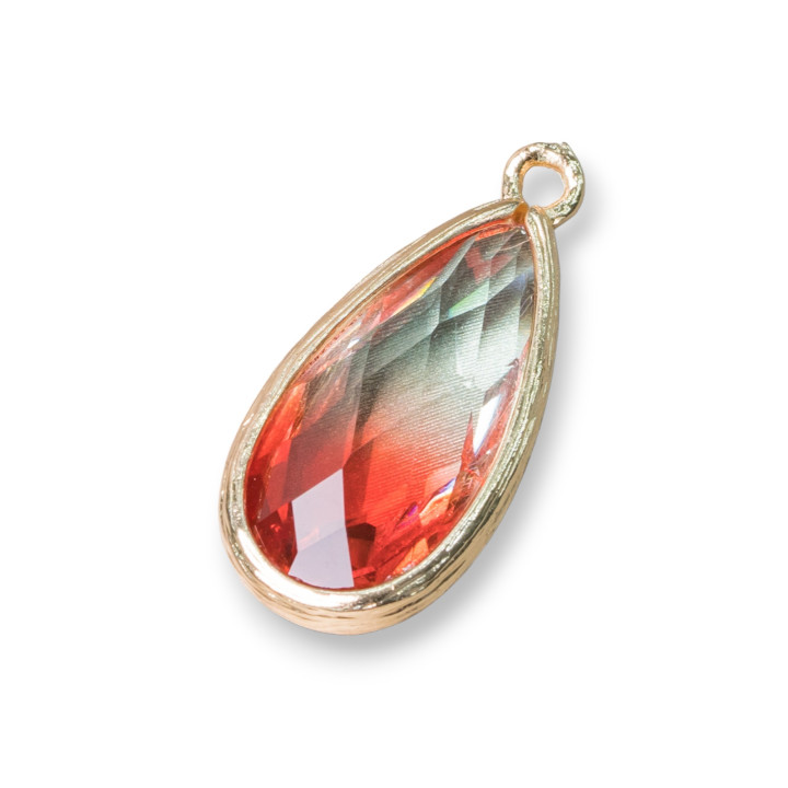 Pendente Componente Di Ottone Con Rainbow Crystal Goccia Con 1 Anellino 12x25mm 12pz MOD9