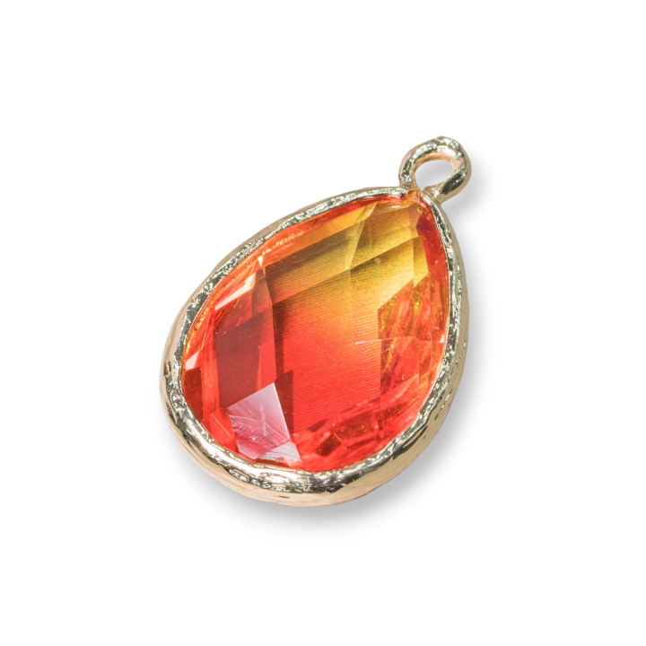 Colgante Componente Latón Con Gota Cristal Arcoíris Con 1 Anillo 15x23mm 12pcs MOD2