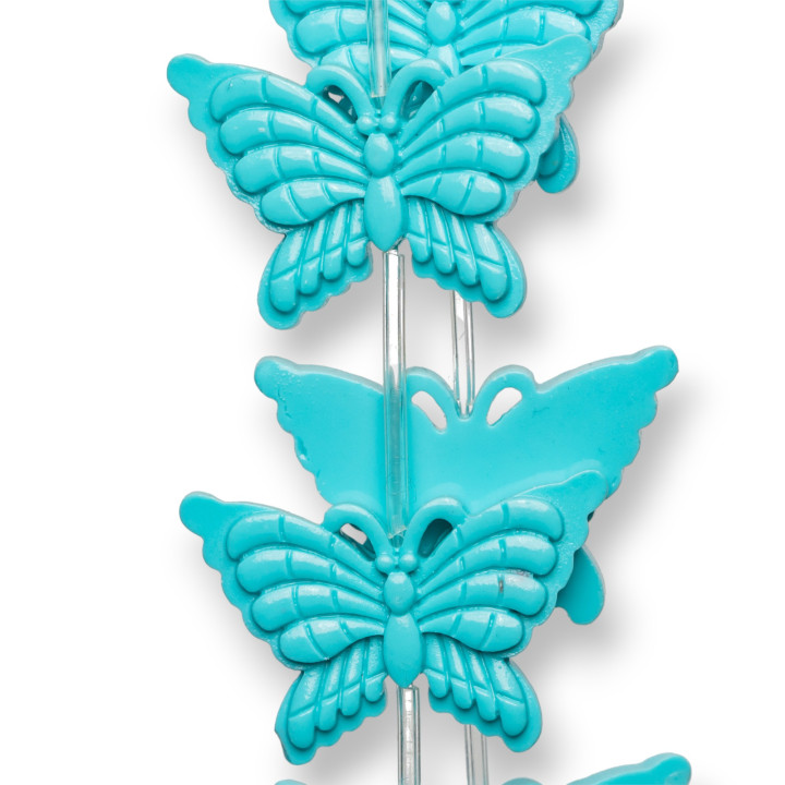 Fil Perles Résine Papillon Double Face 38x25mm 11pcs - Turquoise