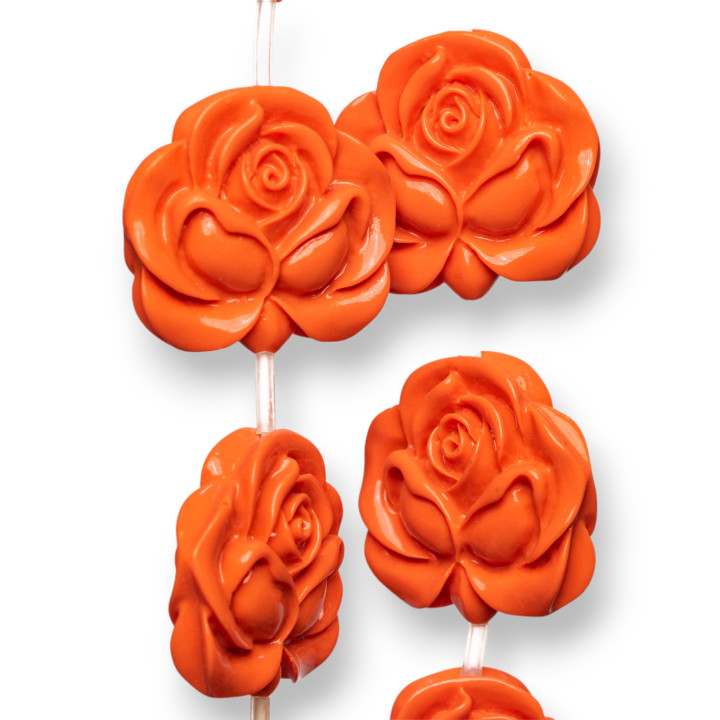 Perles Résine Fil Fleur Rose Double Face 30mm 10pcs Orange