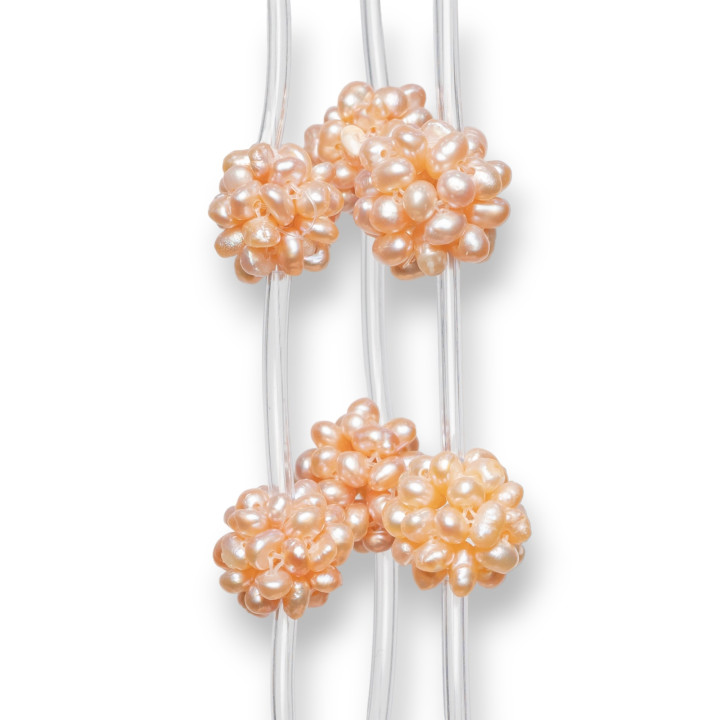 Perline A Filo More Intrecciate Sfera Tonda Liscia Di Perle Di Fiume Con Perline da 3-4mm 11pz Rosa