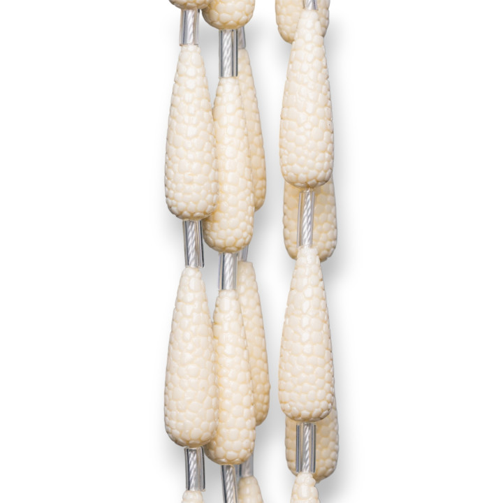 Perles Résine Goutte Fil 08x27mm Blanc