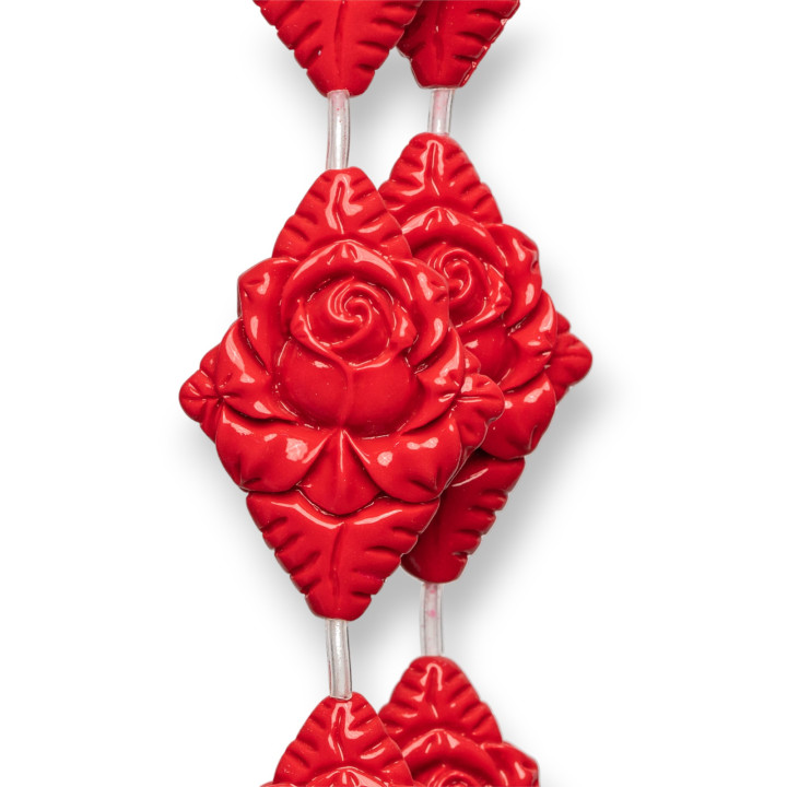 Abalorios De Resina Rombo Hilo 35x45mm 8pz Rojo