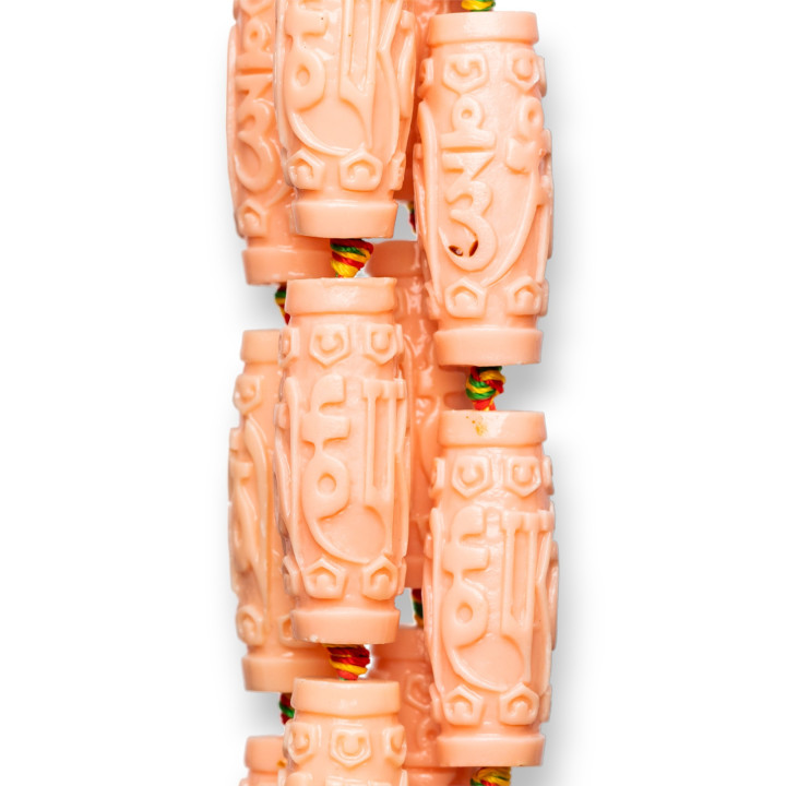 Gravierte Röhrendraht-Harzperlen 14x34mm 10St Rosa