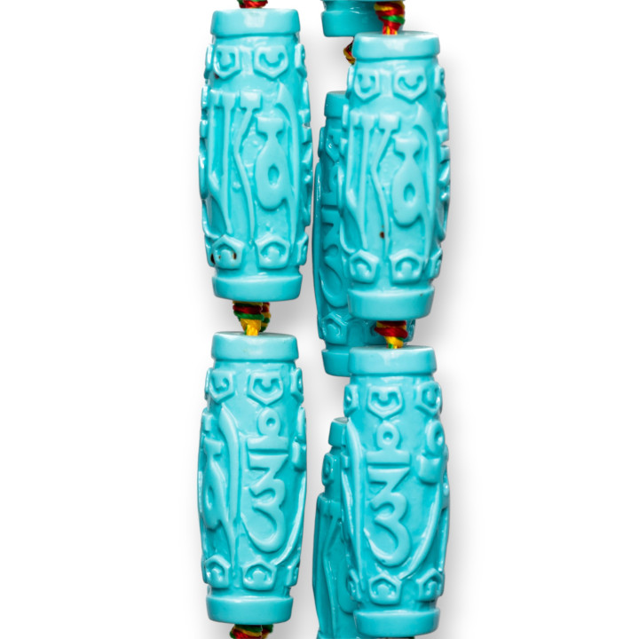 Cuentas de resina de alambre de tubo grabado 14x34mm 10pcs turquesa