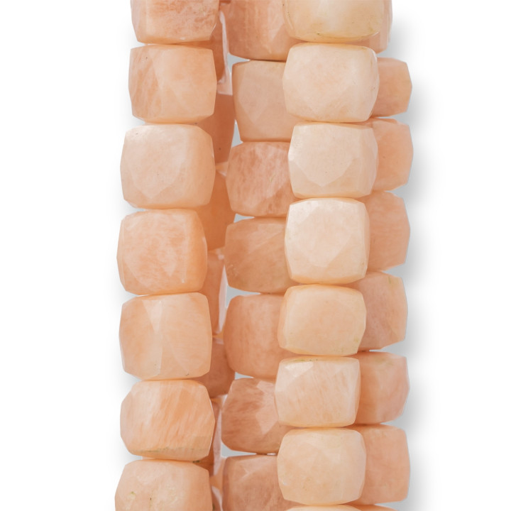 Piedras indias cortadas a máquina, cubo facetado de alambre de 14-15 cm, piedra lunar rosa de 8-10 mm de diámetro