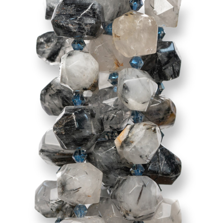 Graffiti Schwarzer Rutilquarz facettierte unregelmäßige Steinnuggets 18-20x12-15mm