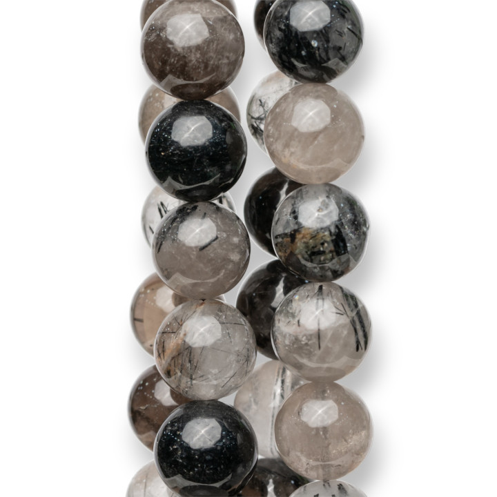 Quartz Rutile Noir (Graffiti Tourmaline Quartz) Rond Lisse 12mm Brut