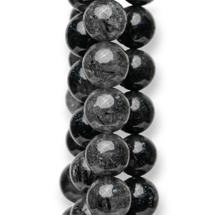 Schwarzer Rutilquarz (Graffiti-Turmalin-Quarz) rund glatt 12 mm schwarz