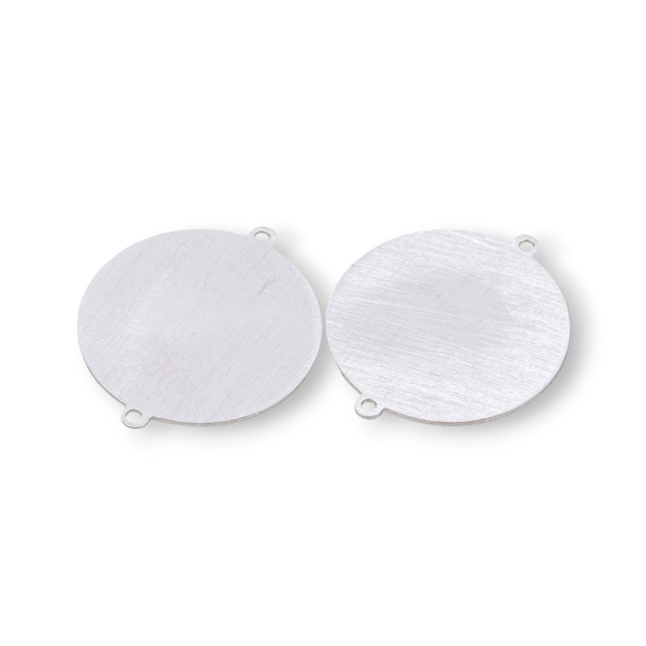 925 Silver Connector Component Brushed Plate Circle 18mm 4pcs Rhodium Plated