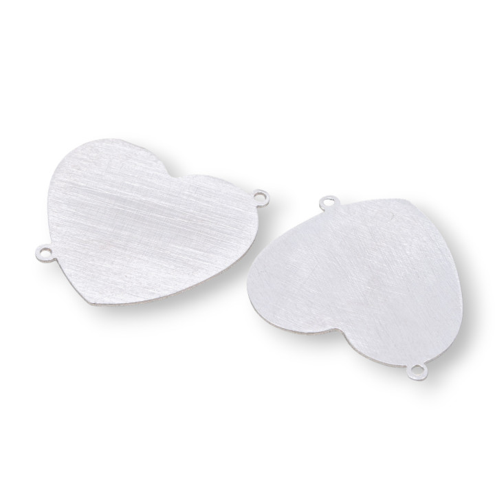 Composant de Connecteur en Argent 925 Plaque Coeur Brossé 20mm 4pcs Plaqué Rhodium